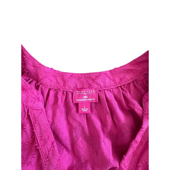Trina Turk Pink Boho Blouse Textured Chevron Eyelet Beachy Coverup Top Resort L - Picture 5 of 7